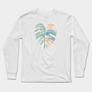 Monstera Leaf - Turquoise, Green, Coral, Mustard Long Sleeve T-Shirt